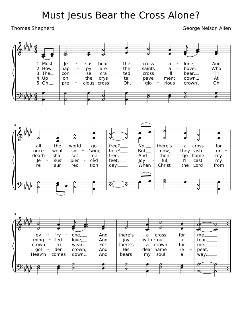 Must Jesus Bear the Cross Alone? Sheet Music for Piano (Solo) easy