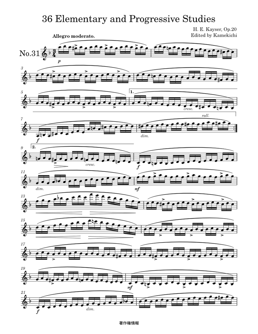 Kayser Etude No.31 Sheet music for Violin (Solo)