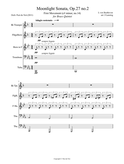 Andante sostenuto (I) from the Piano Sonata No. 14 in C♯ minor - L von Beethoven (Brass Quintet) (Arr. Jerry Lanning & Peet du Toit) - Ludwig Von Beethoven (Brass Ensemble)