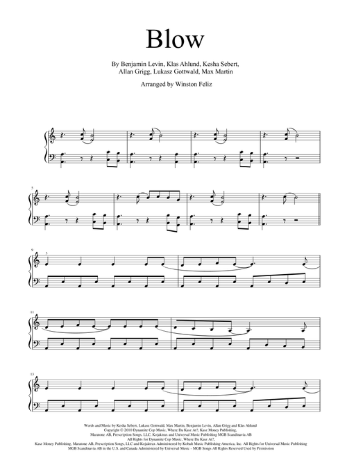 Blow (Arr. Winston Féliz Roderíguez) - Ke$ha (Easy Piano)