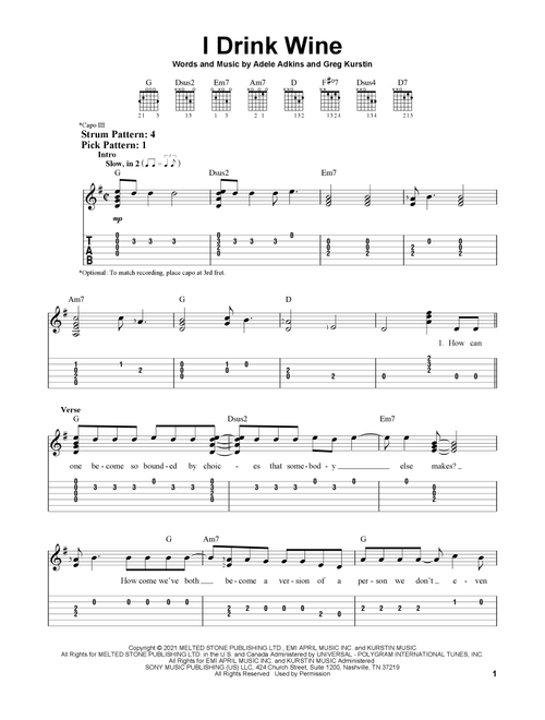 I Drink Wine - Adele (Easy Guitar with TAB)