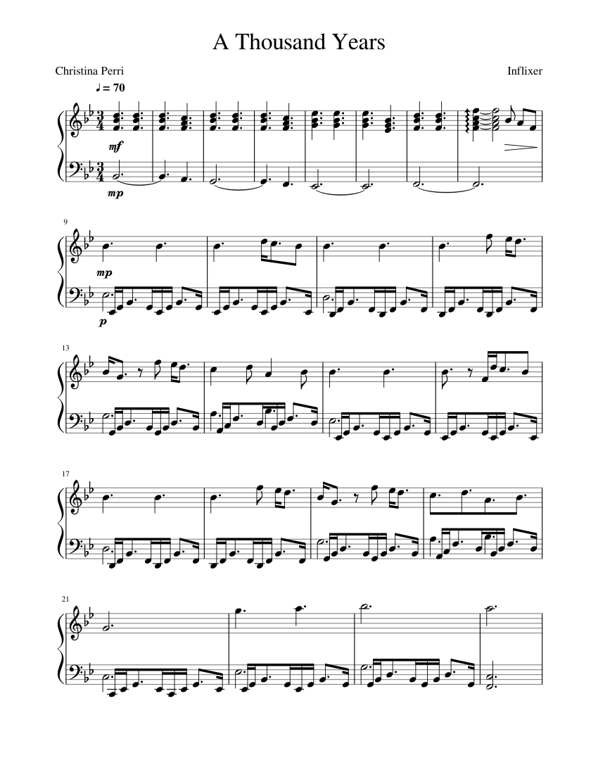 Christina Perri A Thousand Years (Piano) Sheet Music for Piano