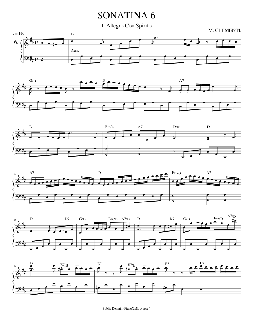 Clementi Sonatina 6 (Op 36, No. 6) Sheet Music with Chords for Piano ...