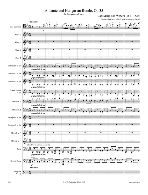 von Weber - Andante and Hungarian Rondo, Op. 35 for bassoon and band (9') (Arr. Christopher Weait) - Carl Maria von Weber (Concert Band)