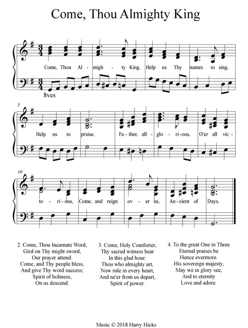 Come, Thou almighty King. A new tune to a wonderful old hymn. - Harry Hicks (Choral, Unison)