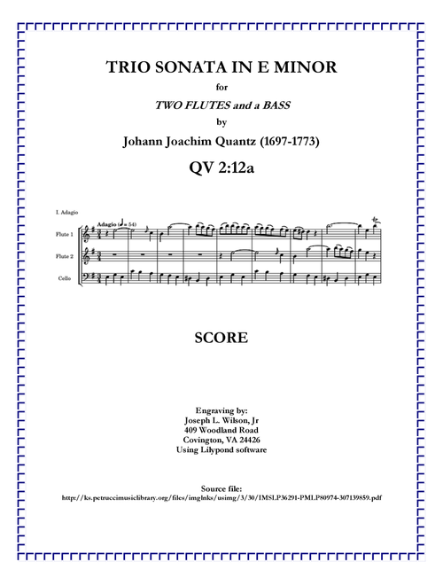 Quantz Trio Sonata in E Minor QV 2:Anh. 12a (Arr. Joseph L. Wilson, Jr.) - Johann Joachim Quantz (1697-1773) (Small Ensemble)
