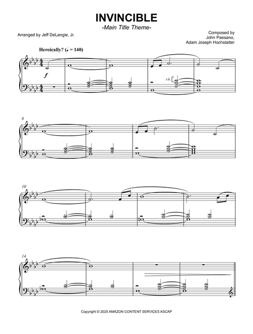 Invincible - Main Title Theme (Arr. Jeff DeLangie, Jr.) - Adam Joseph Hochstatter, John Paesano (Piano Solo)