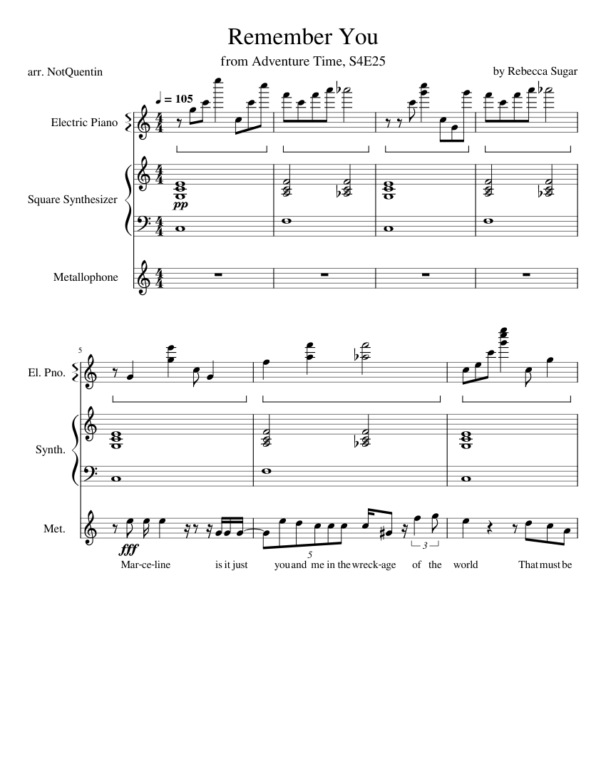 Remember You with lyrics Sheet music for Piano, Synthesizer