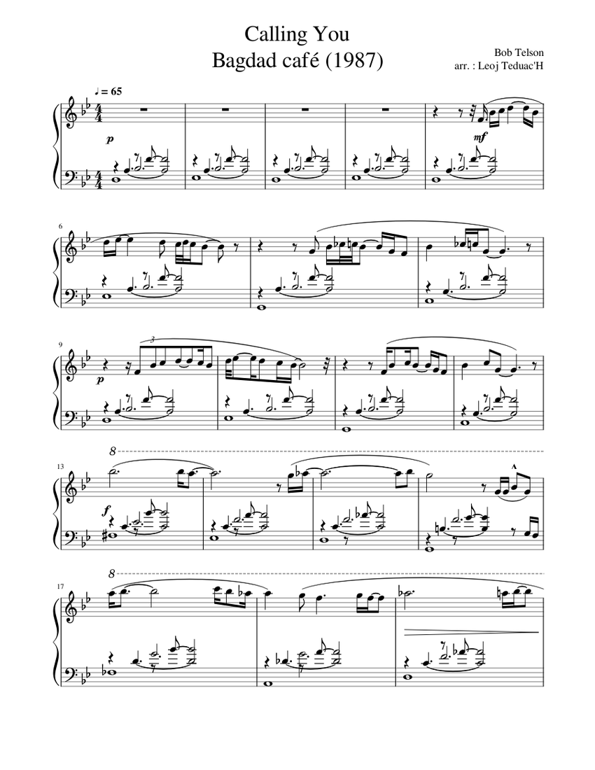 Callingyou (Bagdadcafe) jazz piano arrangement Sheet music for Piano