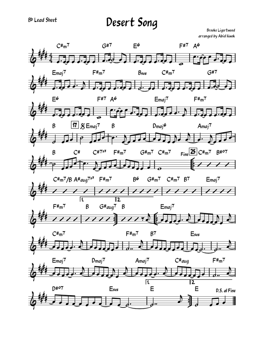 Desert Notes Desert Song - Lead Sheet (B flat) Sheet Music with Chords for Piano ...