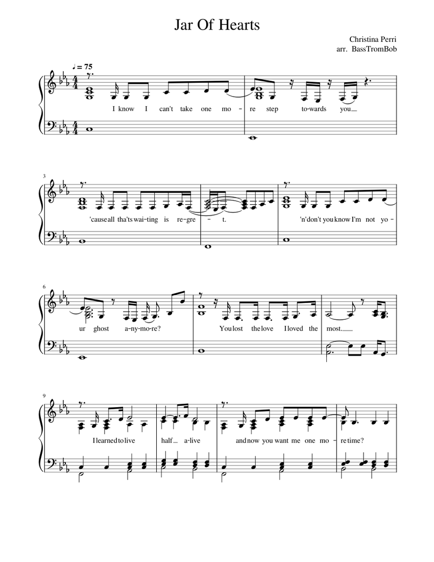 Piano Chords Jar Of Hearts Christina Perri A Thousand Years For