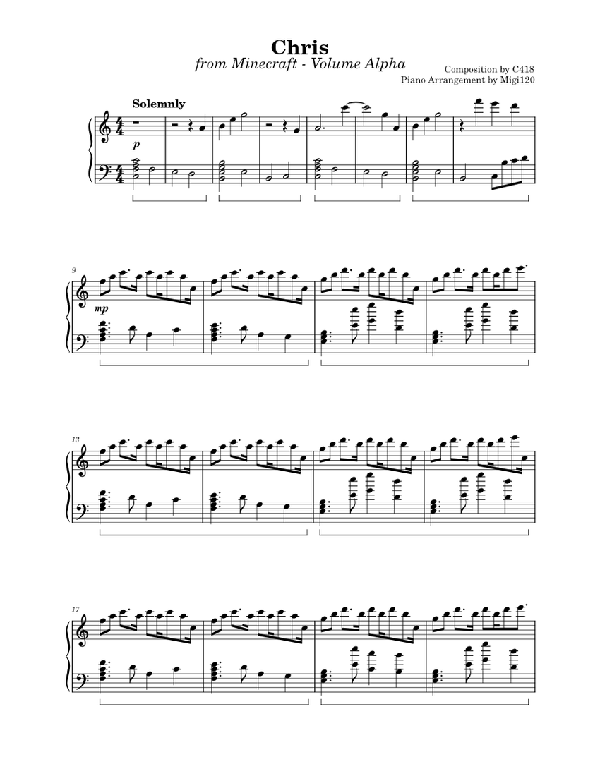 Chris ~ Minecraft Sheet Music for Piano (Solo) easy | MuseScore.com