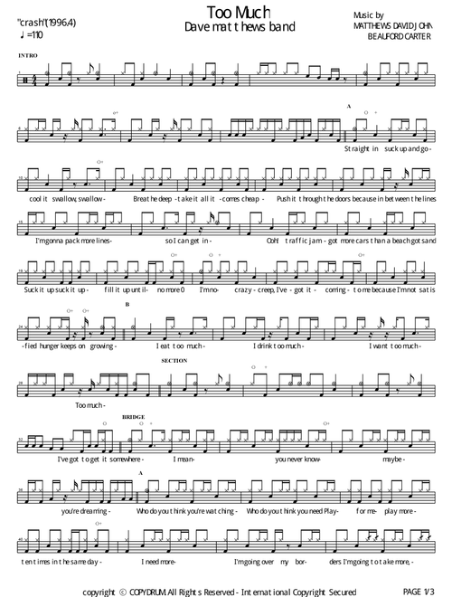 Too Much (Arr. COPYDRUM) - Dave Matthews Band (Drums)