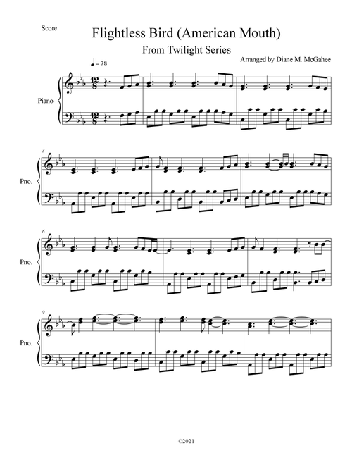 Flightless Bird, American Mouth (wedding Version) (Arr. Diane M. McGahee) - Iron & Wine (Piano Solo)