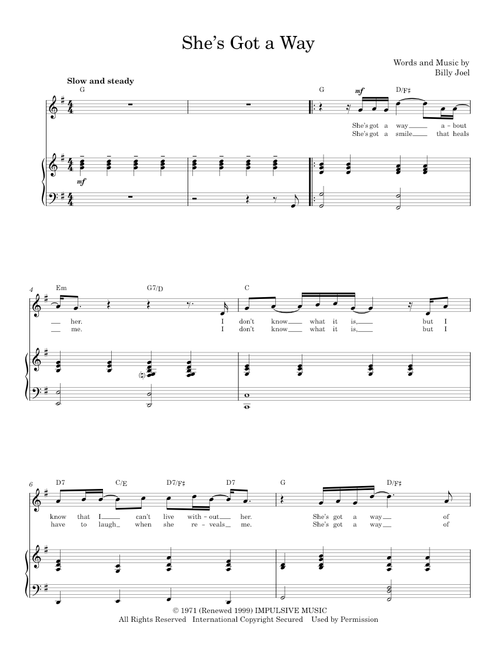 She’s Got a Way - Billy Joel (Piano Vocal)
