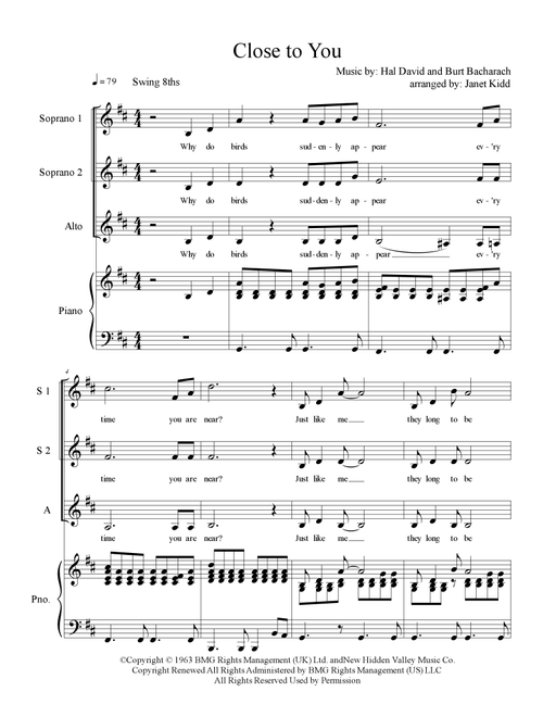 (They Long To Be) Close To You (Arr. Janet Kidd) - The Carpenters (Choral, SSA)