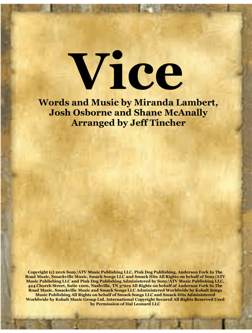Vice (Arr. Jeff Tincher) - Miranda Lambert (Piano Vocal)