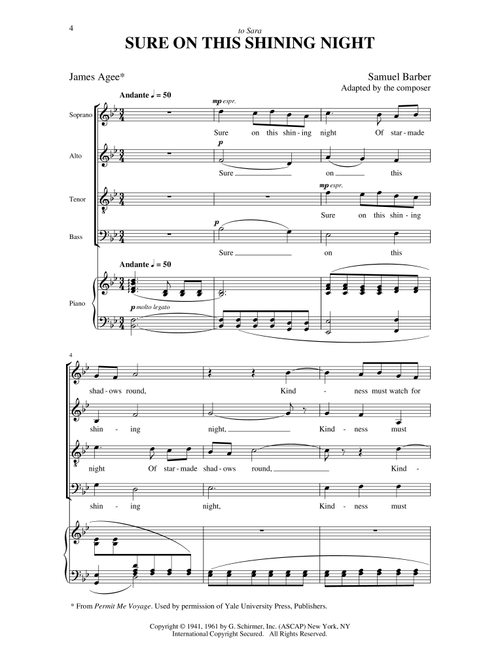 Sure On This Shining Night - Samuel Barber, James Agee (Choral, SATB)