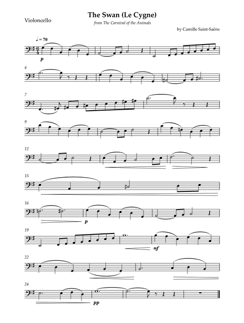 The Swan (Le Cygne) – from The Carnival of the Animals (Arr. Wesley S. SIlva) - Camille Saint-Saëns (Cello Solo)