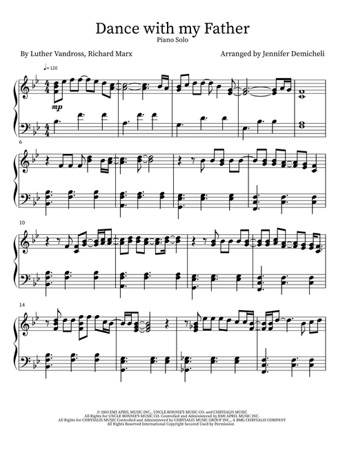Dance With My Father (Arr. Jennifer Demicheli) - Luther Vandross (Piano Solo)