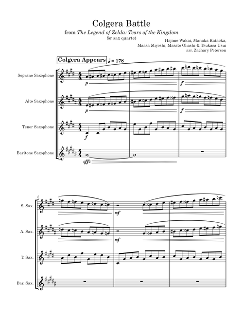 Colgera Battle | The Legend of Zelda: Tears of the Kingdom – Sax Quartet (SATB)