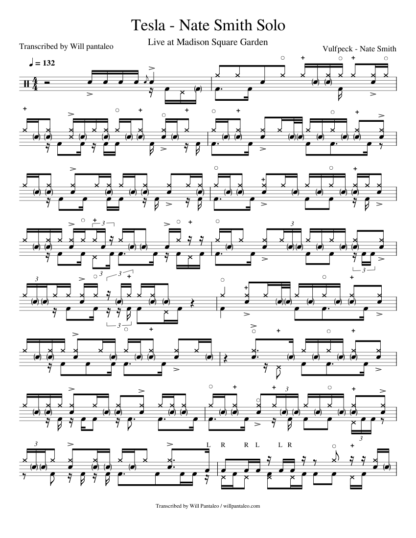 Daddy he got a tesla – Vulfpeck (Nate Smith Solo MSG) Sheet Music