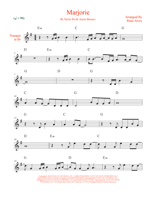 Marjorie (Arr. Rene Alves) - Taylor Swift (Trumpet Solo)