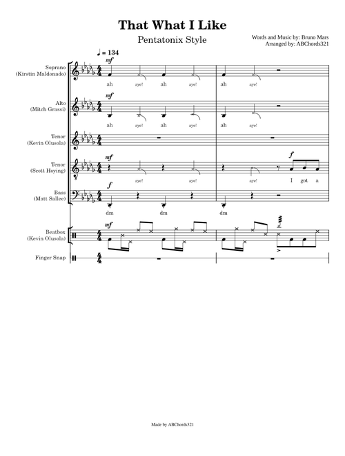 That's What I Like (Bruno Mars) | [Pentatonix Style] (acapella sheet music)