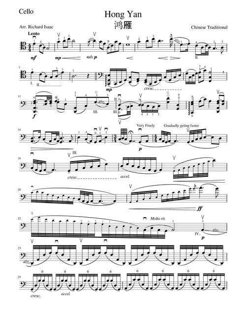 Hong Yan - Traditional Chinese Folk Song (Arr. Richard Isaac) (Cello Solo)