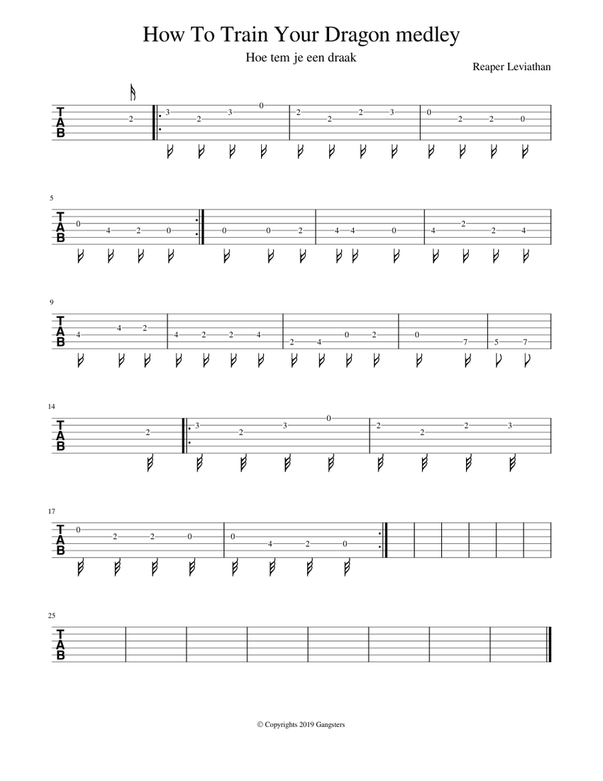 How To Train Your Dragon medley Sheet music for Guitar (Solo