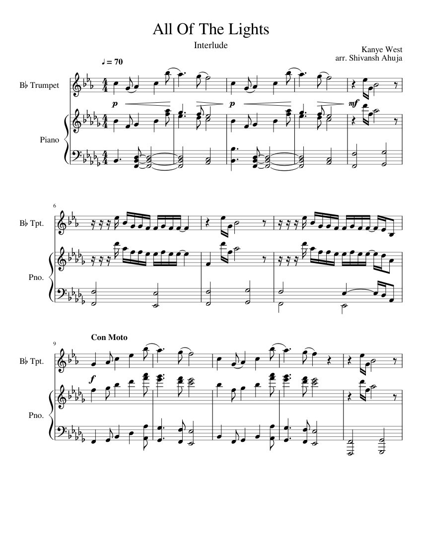 målbar bunke sengetøj All Of The Lights (Interlude) Sheet music for Piano, Trumpet in b-flat  (Solo) | Musescore.com