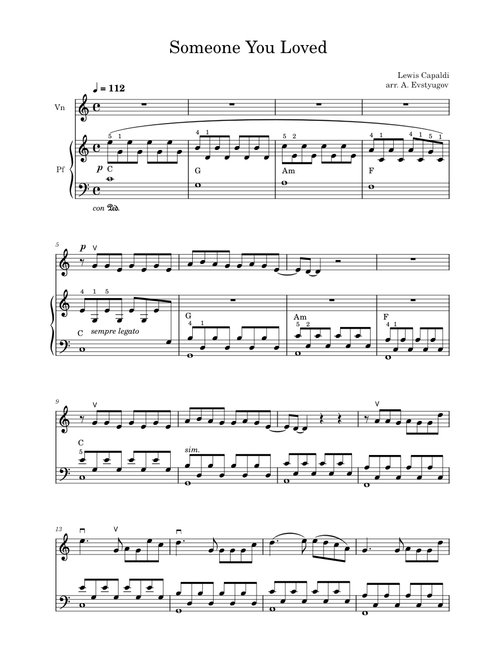 Someone You Loved — Lewis Capaldi — easy violin and piano