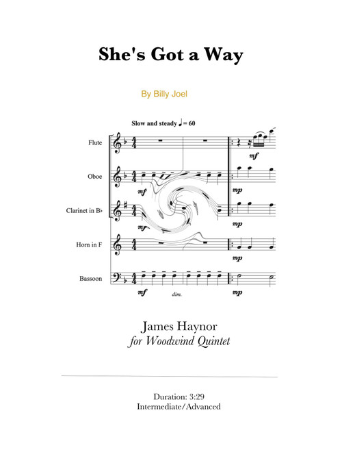 She's Got A Way (Arr. James Haynor) - Billy Joel (Woodwind Ensemble)