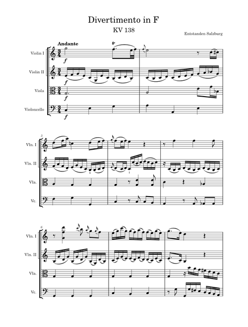 Divertimento in F major, K.138/125c – Wolfgang Amadeus Mozart