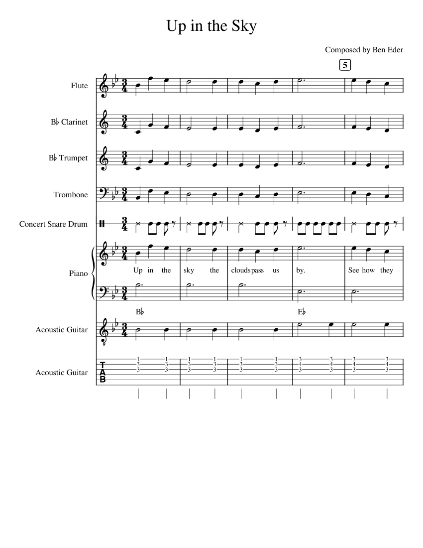 Up in the Sky Sheet Music and Tab with Chords for Piano, Trombone ...