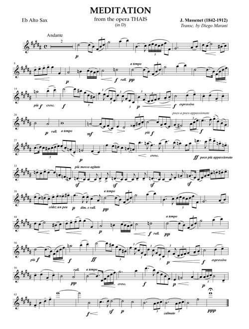 Meditation from Thais for Alto Saxophone and Piano (Arr. Diego Marani) - Jules Massenet (Alto Sax and Piano)