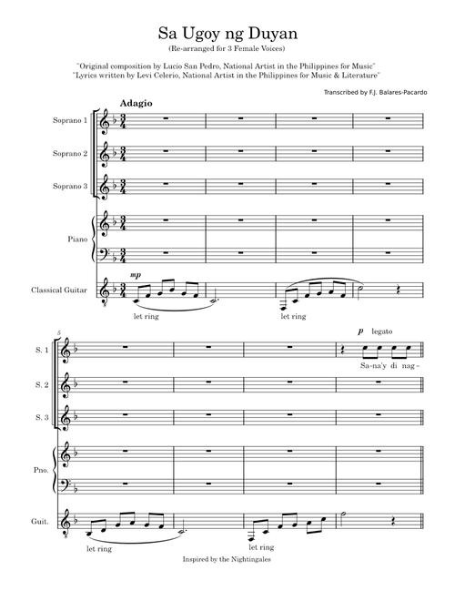 Sa Ugoy ng Duyan – Sr. Lucio Diestro San Pedro (Re-arranged for 3 Female Voices)