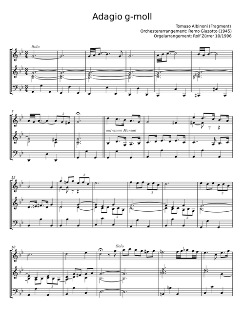 Adagio in G moll Violin Duet - Tomaso Albinoni
