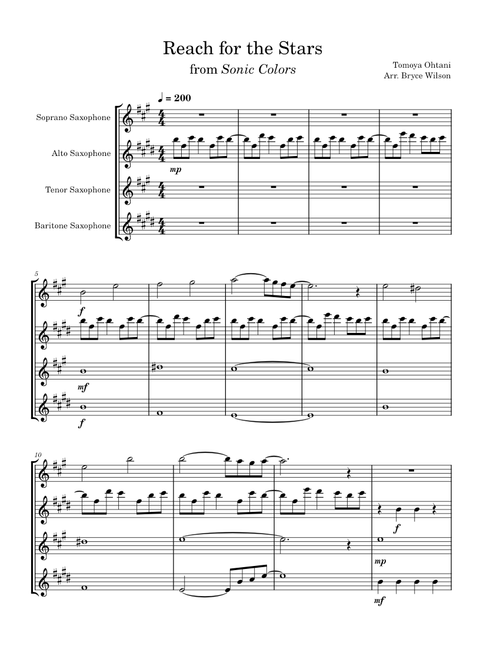 Reach for the Stars (From Sonic Colors) for Saxophone Quartet