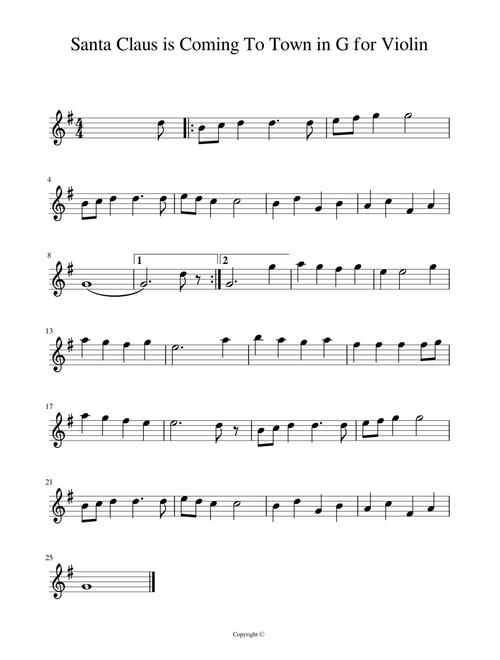 Santa claus is coming to town for violin in G