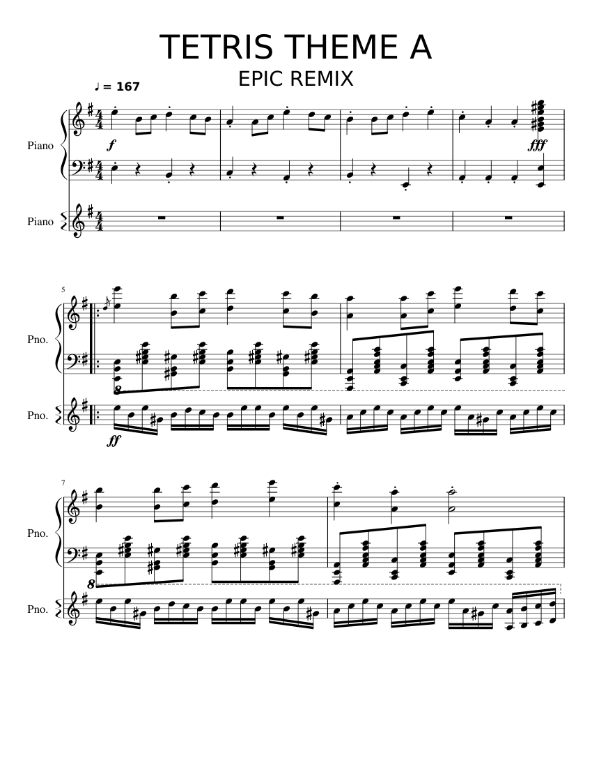 TETRIS THEME A: EPIC REMIX Sheet music for Piano (Piano Duo) 