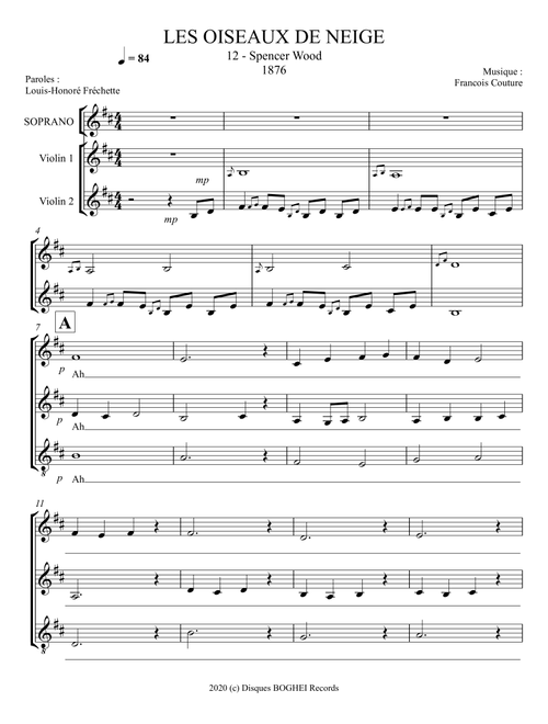 LES OISEAUX DE NEIGE - Spencer Wood (Arr. Disques BOGHEI Records) - Francois Couture (Small Ensemble)