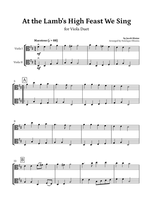 At the Lamb's High Feast We Sing (Viola Duet) - Easter Hymn (Arr. Henrique Oliveira) - Jacob Hintze (Viola Duet)