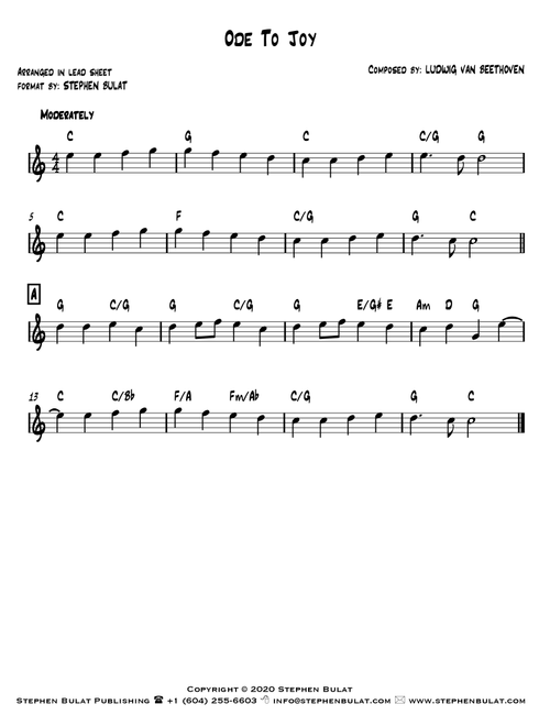 Ode To Joy (Beethoven) - Lead sheet (key of C) (Arr. Stephen Bulat) - Ludwig van Beethoven (Large Ensemble)