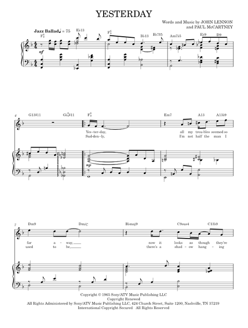 Yesterday - The Beatles (Piano Vocal)