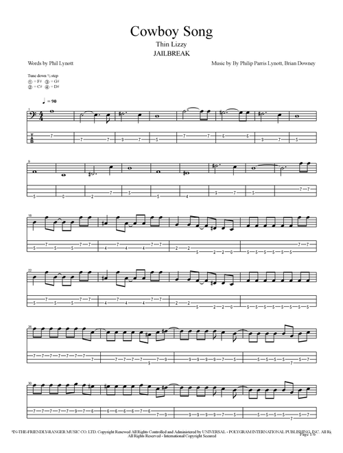 Cowboy Song (Arr. Fotis Toumanides) - Thin Lizzy (Bass Tab)