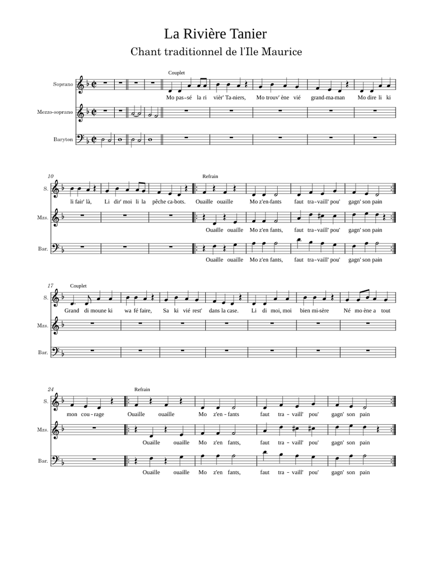 La rivière Tanier Traditionnel malgache Sheet music for Soprano