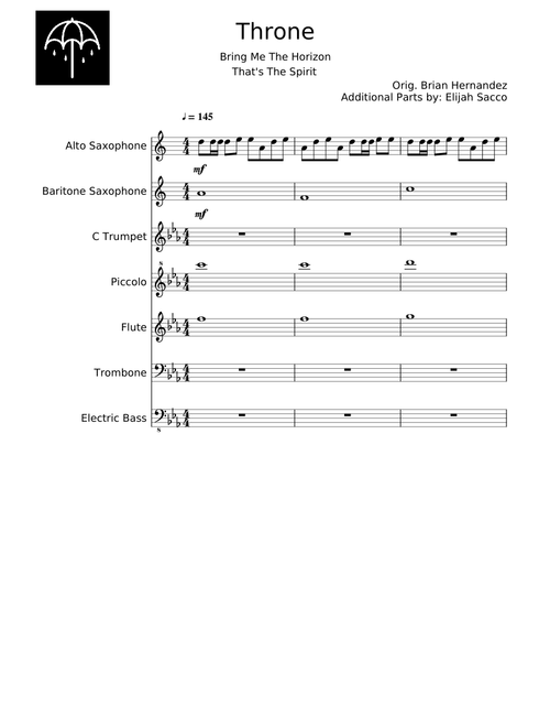 Bring Me The Horizon - Throne - pep band packet
