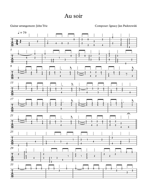 Au soir (Arr. John Trie) - Ignacy Jan Paderewski (Solo Guitar)