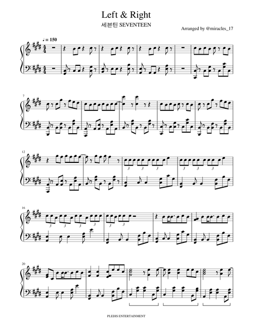 세븐틴 SEVENTEEN - Left & Right Sheet Music for Piano (Solo